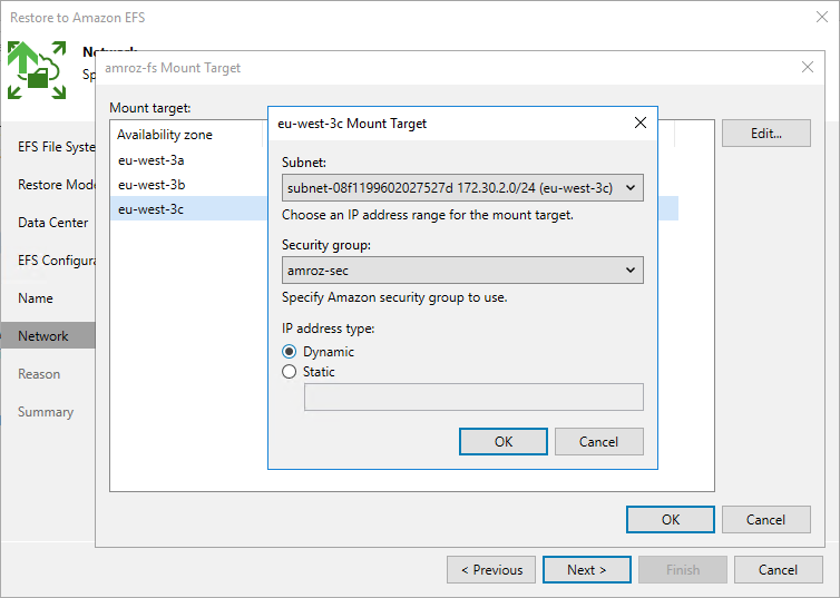 Restore EFS - Mount target