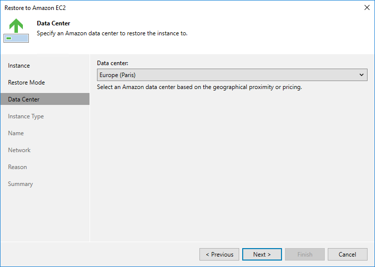 Restore to Amazon EC2 - Datacenter