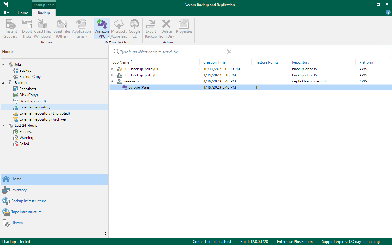 Restore VPC configuration