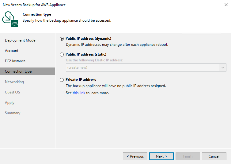 Deploy appliance - Connection Type