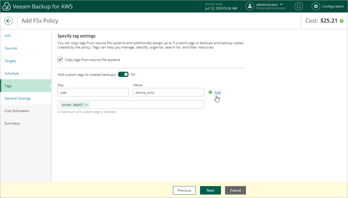 Creating FSx Backup Policy