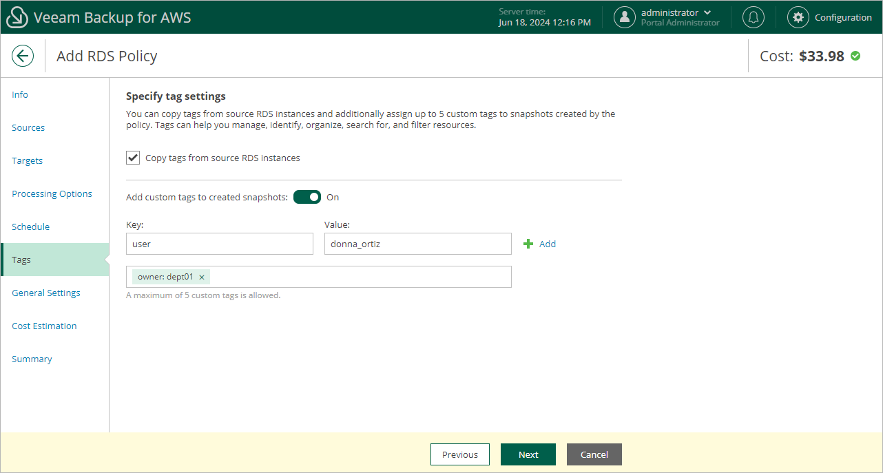 Creating RDS Backup Policy