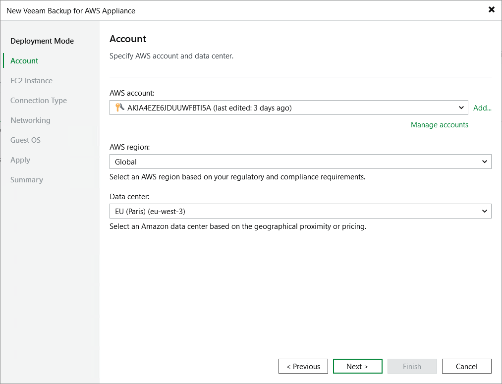 Step 3. Specify AWS Account