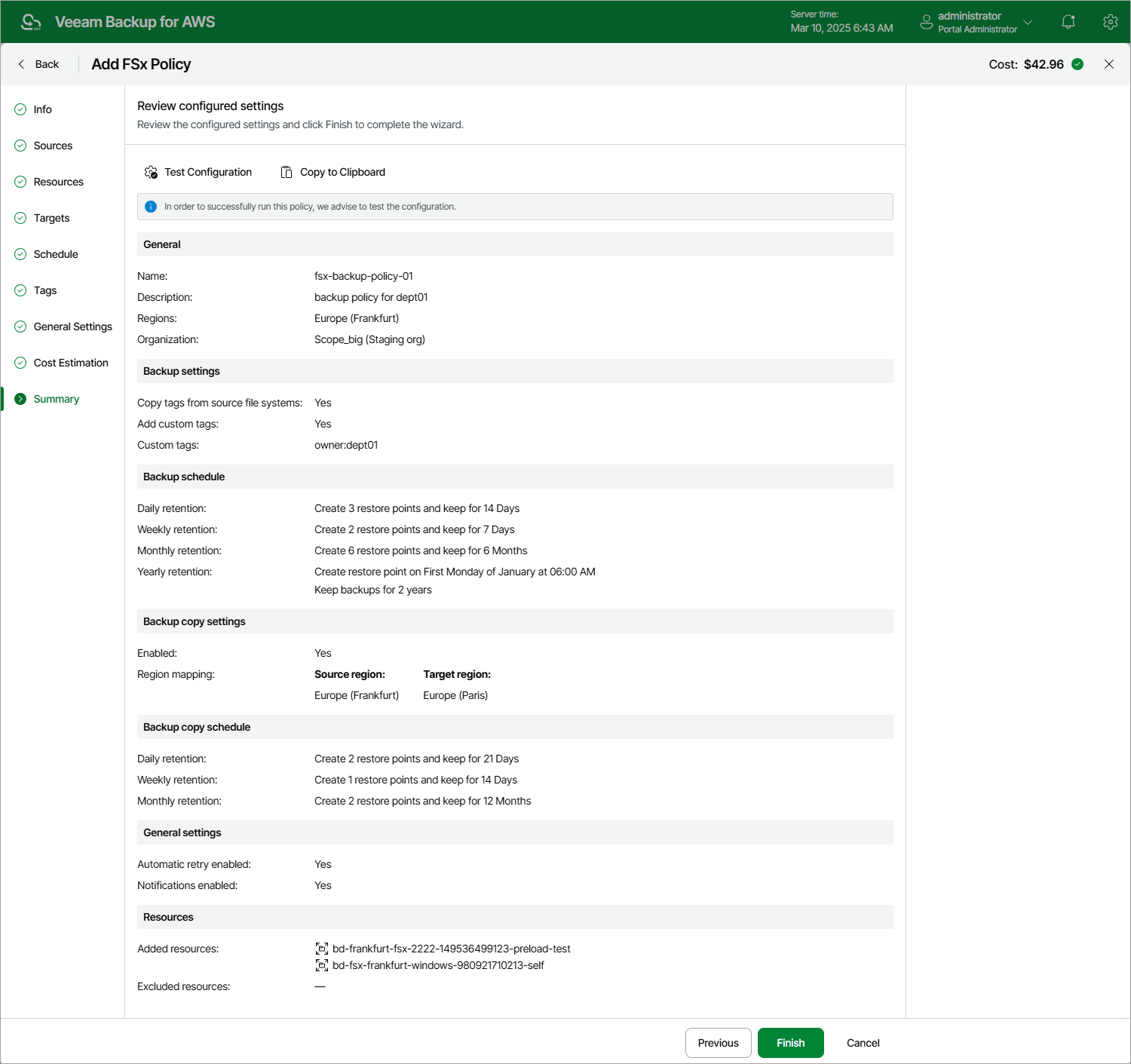 Creating Fsx Backup Policy