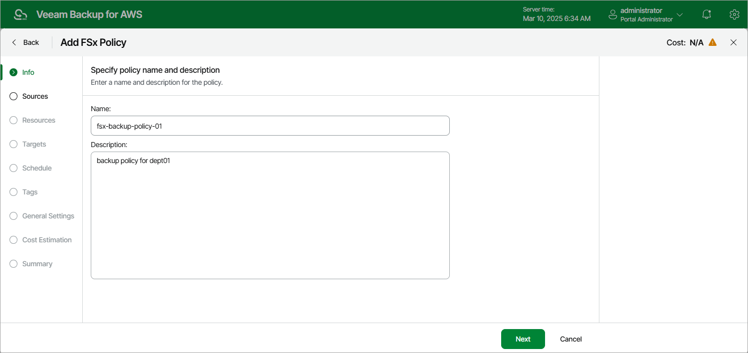 Creating FSx Backup Policy
