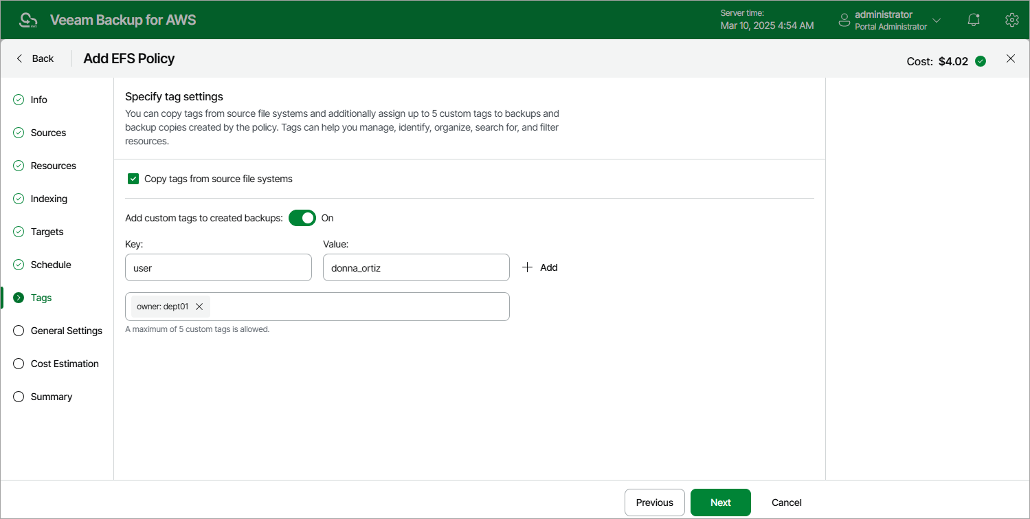 Creating EFS Backup Policy