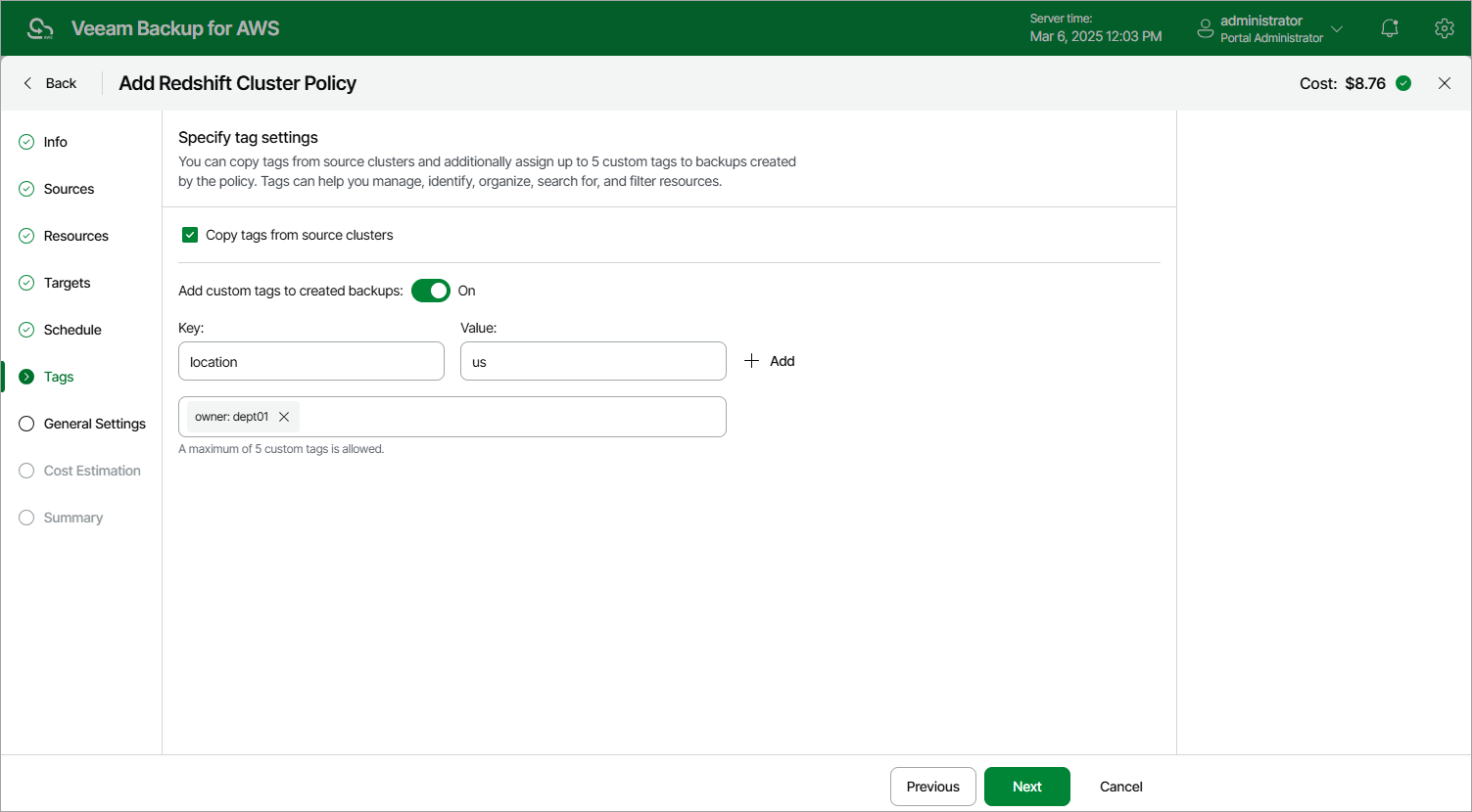 Creating Redshift Backup Policy