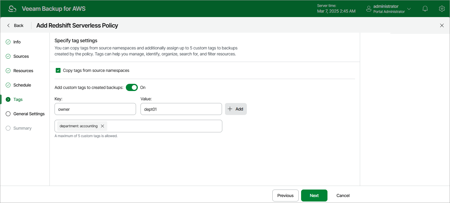 Creating Redshift Serverless Backup Policy