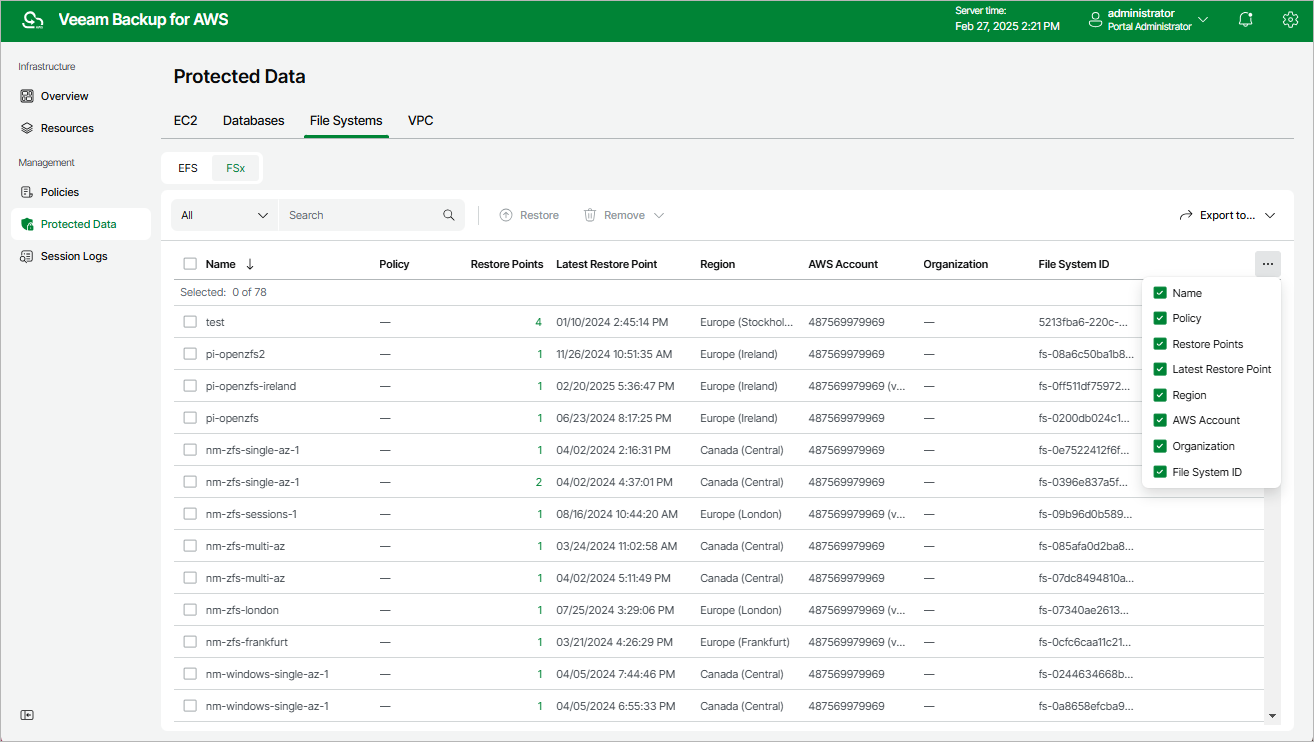 Managing Backed-Up FSx Data