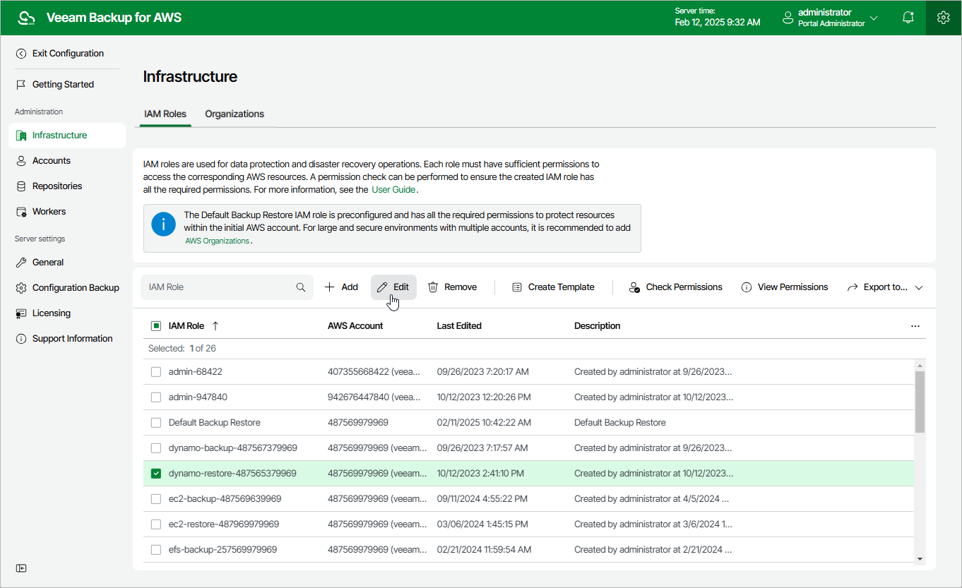 Editing IAM Role Settings