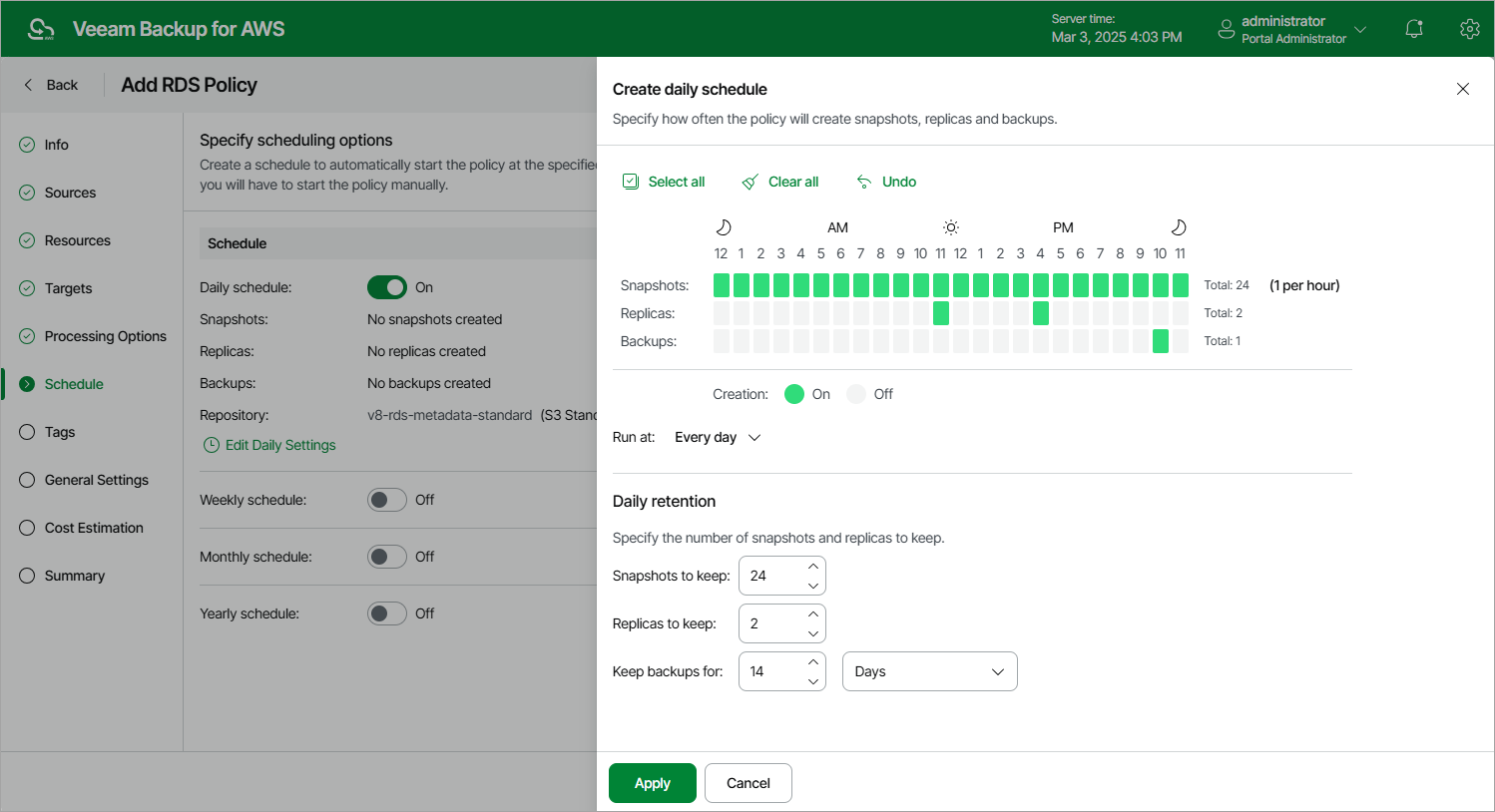 Creating RDS Backup Policy
