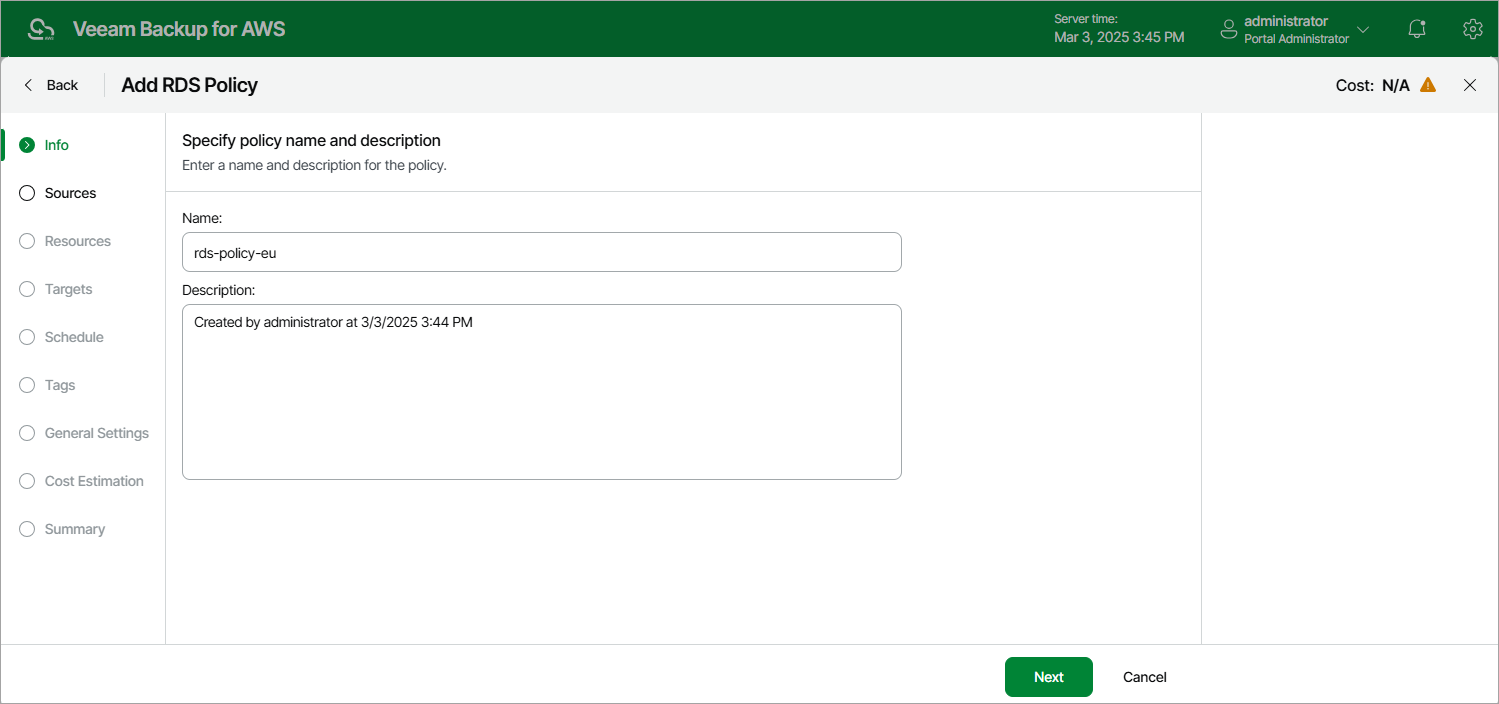 Creating RDS Backup Policy