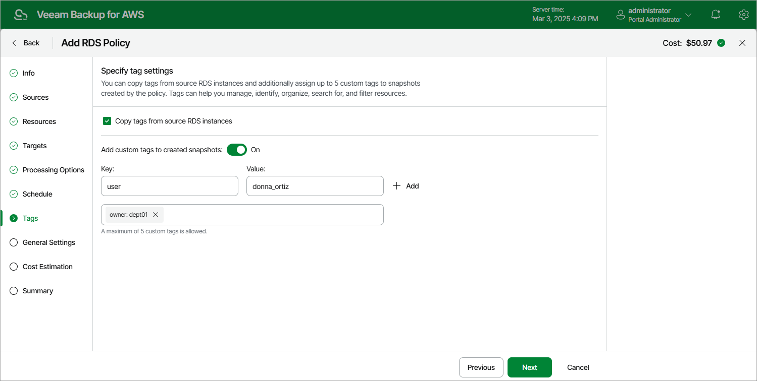 Creating RDS Backup Policy