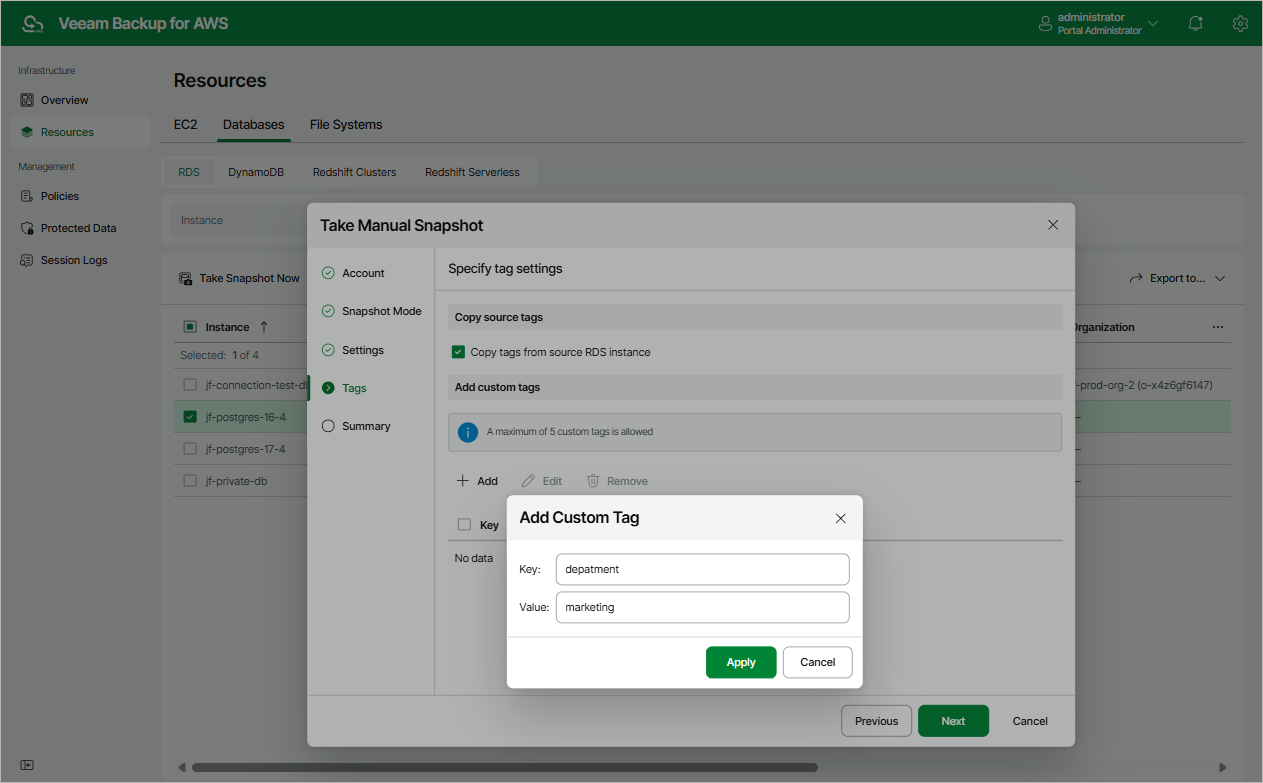 Creating RDS Snapshot Manually