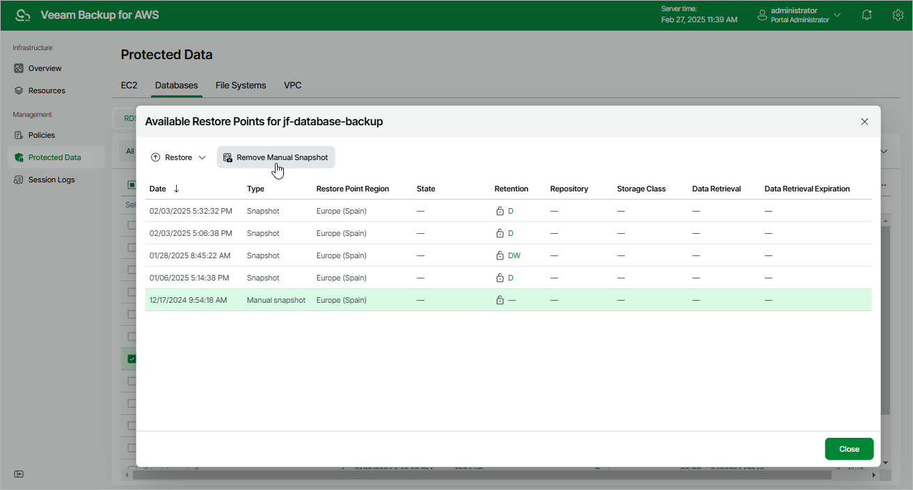Removing RDS Snapshots Created Manually
