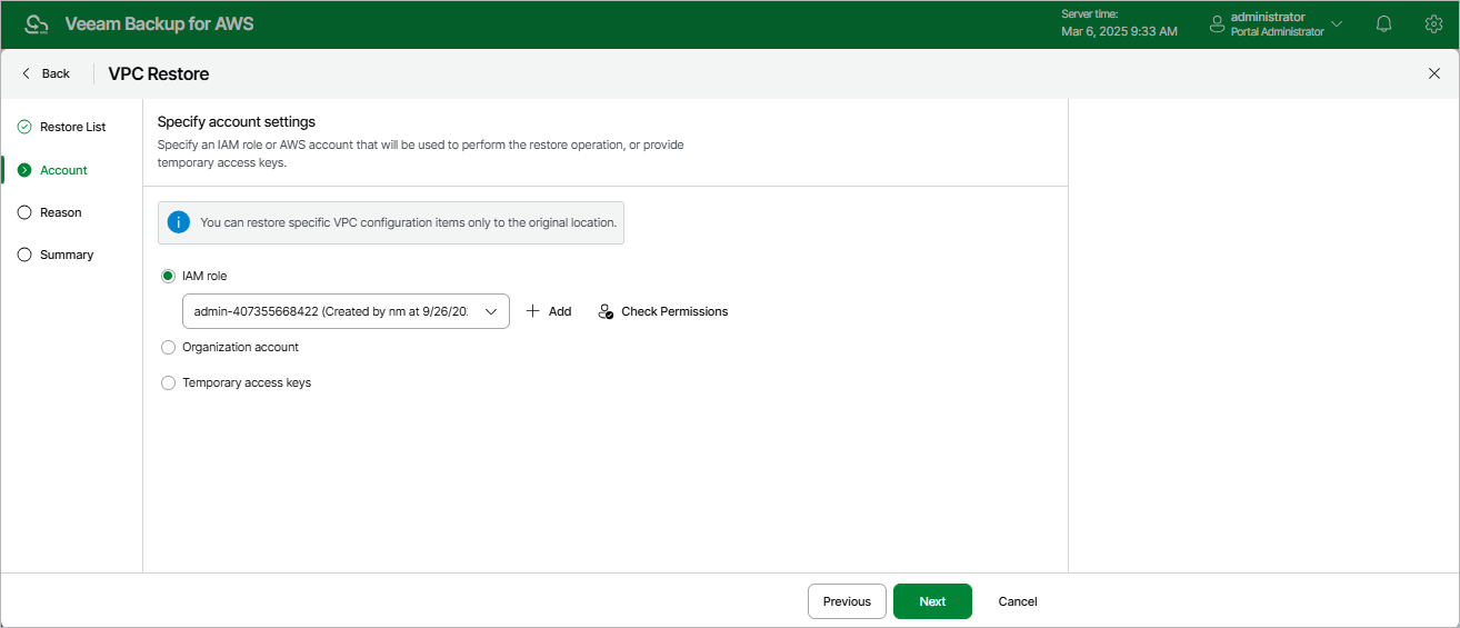 Restoring VPC Configuration Items