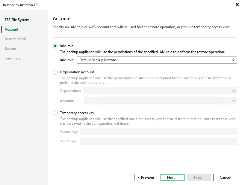 Restore EFS - Account