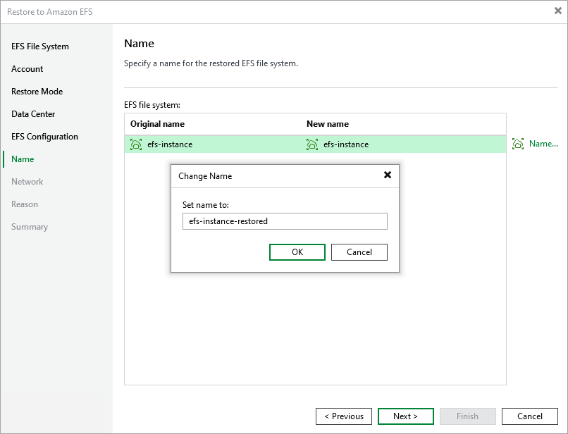 Restore EFS - File Share name