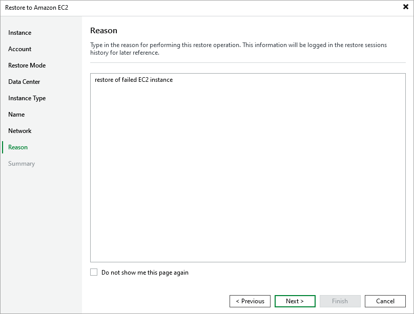 Step 9. Specify Restore Reason