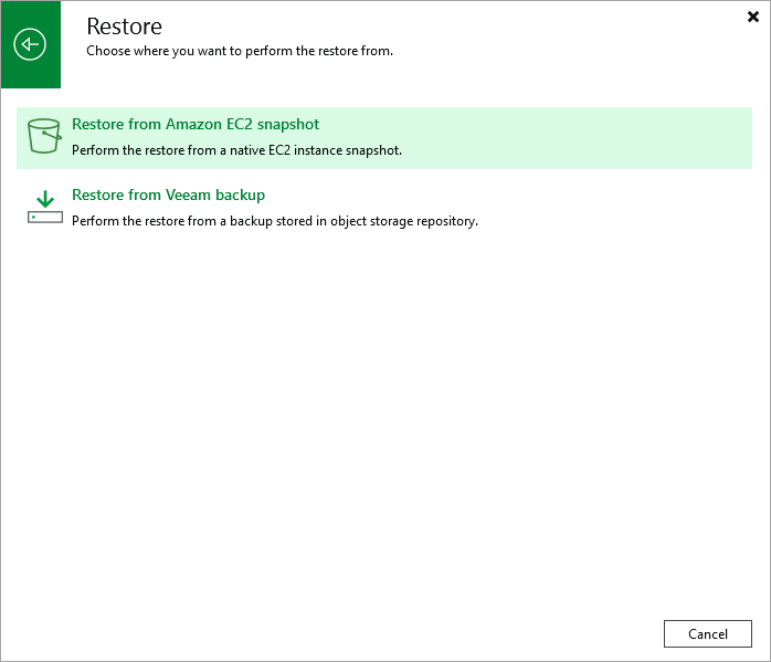 Step 1. Launch Restore to Amazon EC2 Wizard