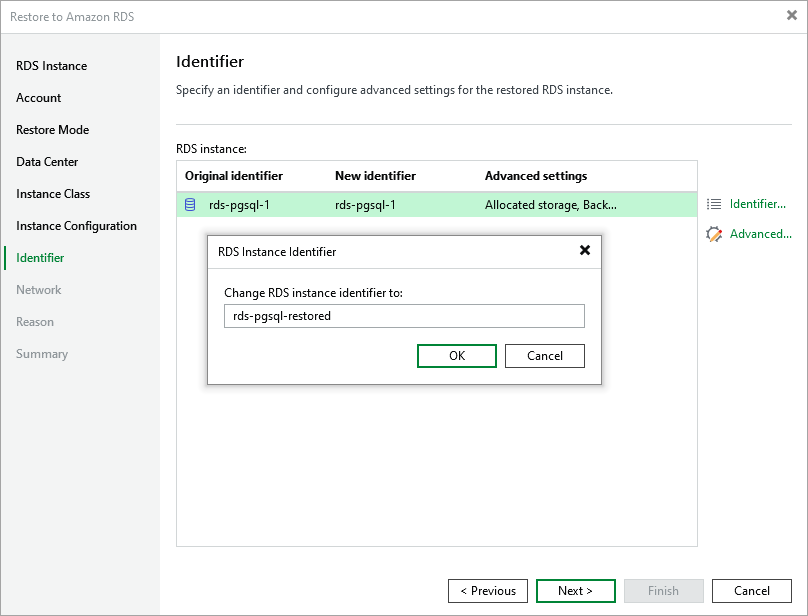 Restore RDS - Identifier