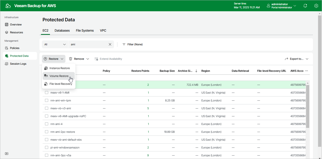 Restoring EBS Volumes