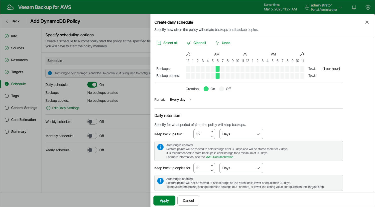 Creating DynamoDB Backup Policy