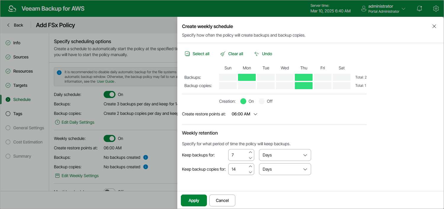 Creating FSx Backup Policy