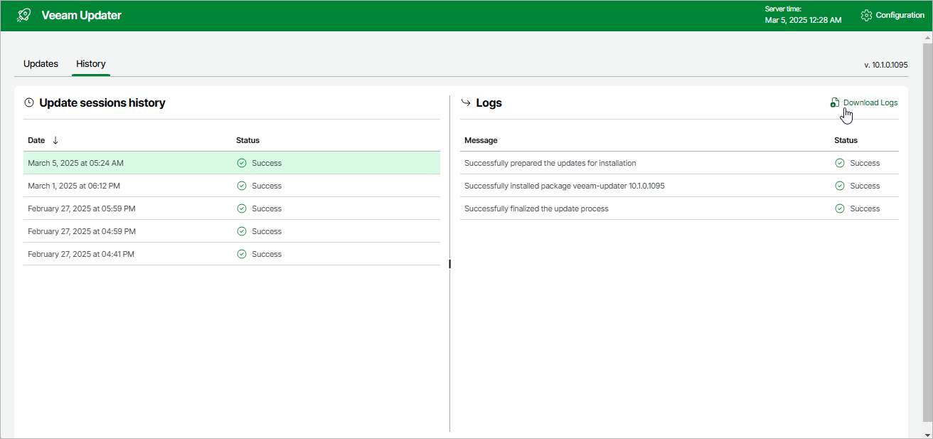 Viewing Updates History