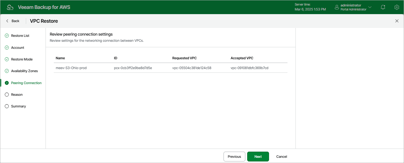Restoring VPC Configuration