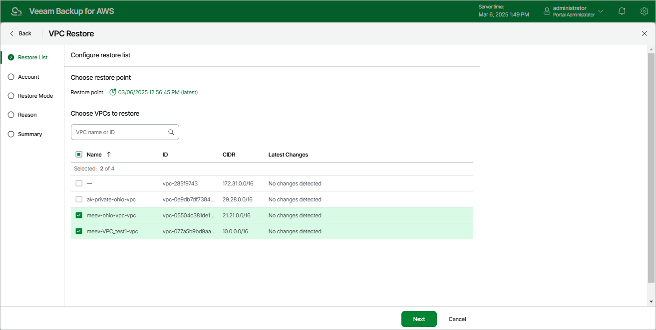 Restoring VPC Configuration