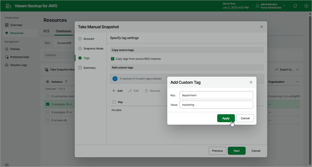 Creating RDS Snapshot Manually