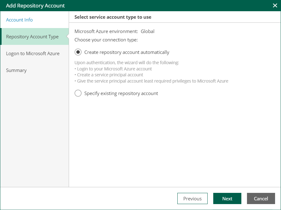 Select Repository Account Type