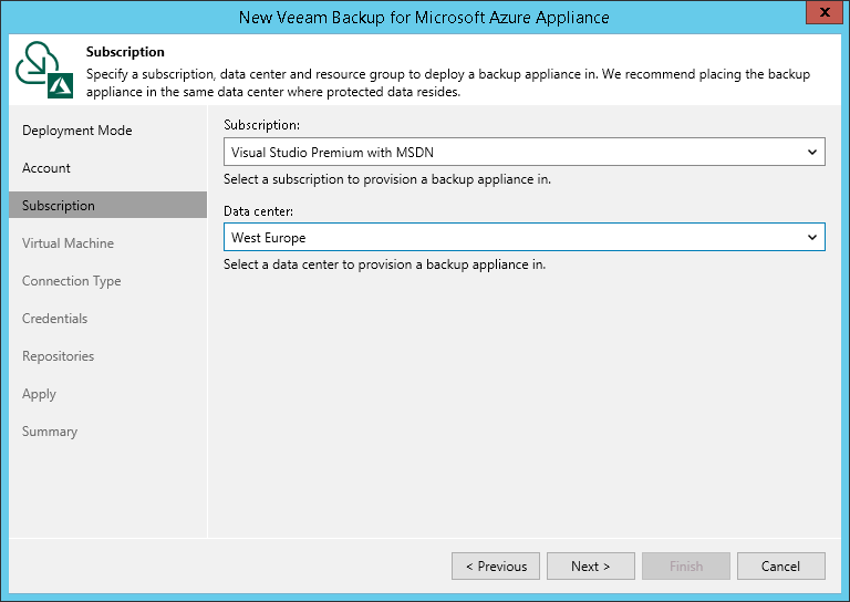 Step 4. Specify Subscription and Region