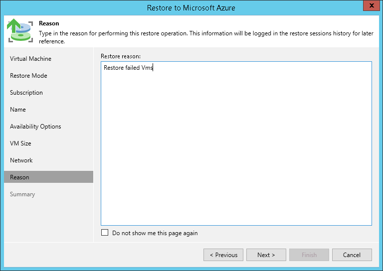 Step 9. Specify Restore Reason