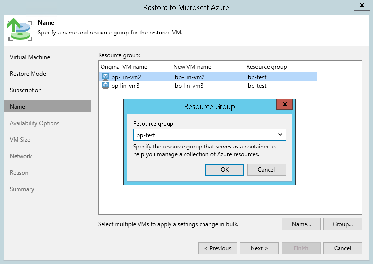 Step 5. Specify VM Names and Resource Groups