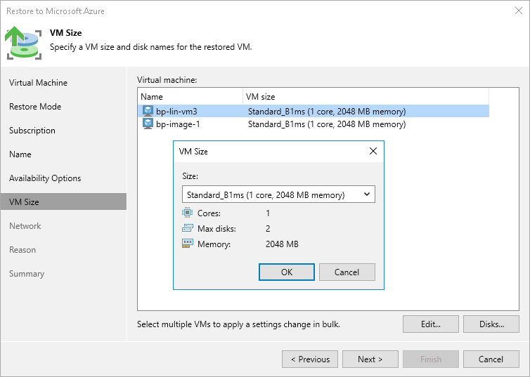 Step 7. Specify VM Sizes