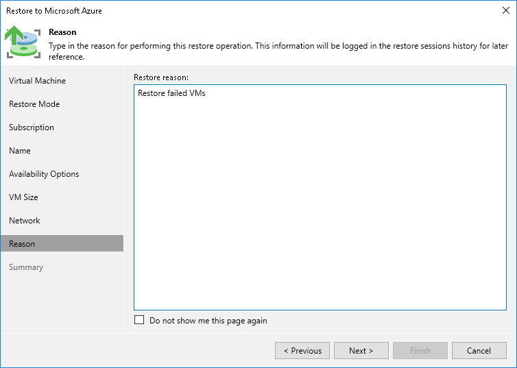 Step 9. Specify Restore Reason