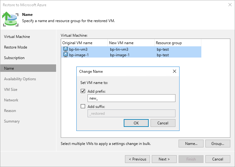 Step 5. Specify VM Names and Resource Groups