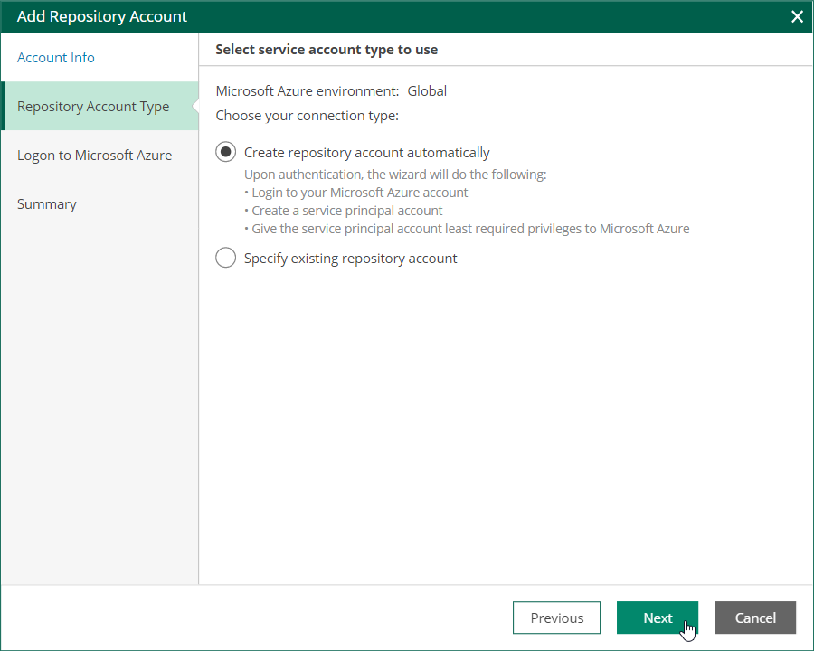 Selecting Account Type
