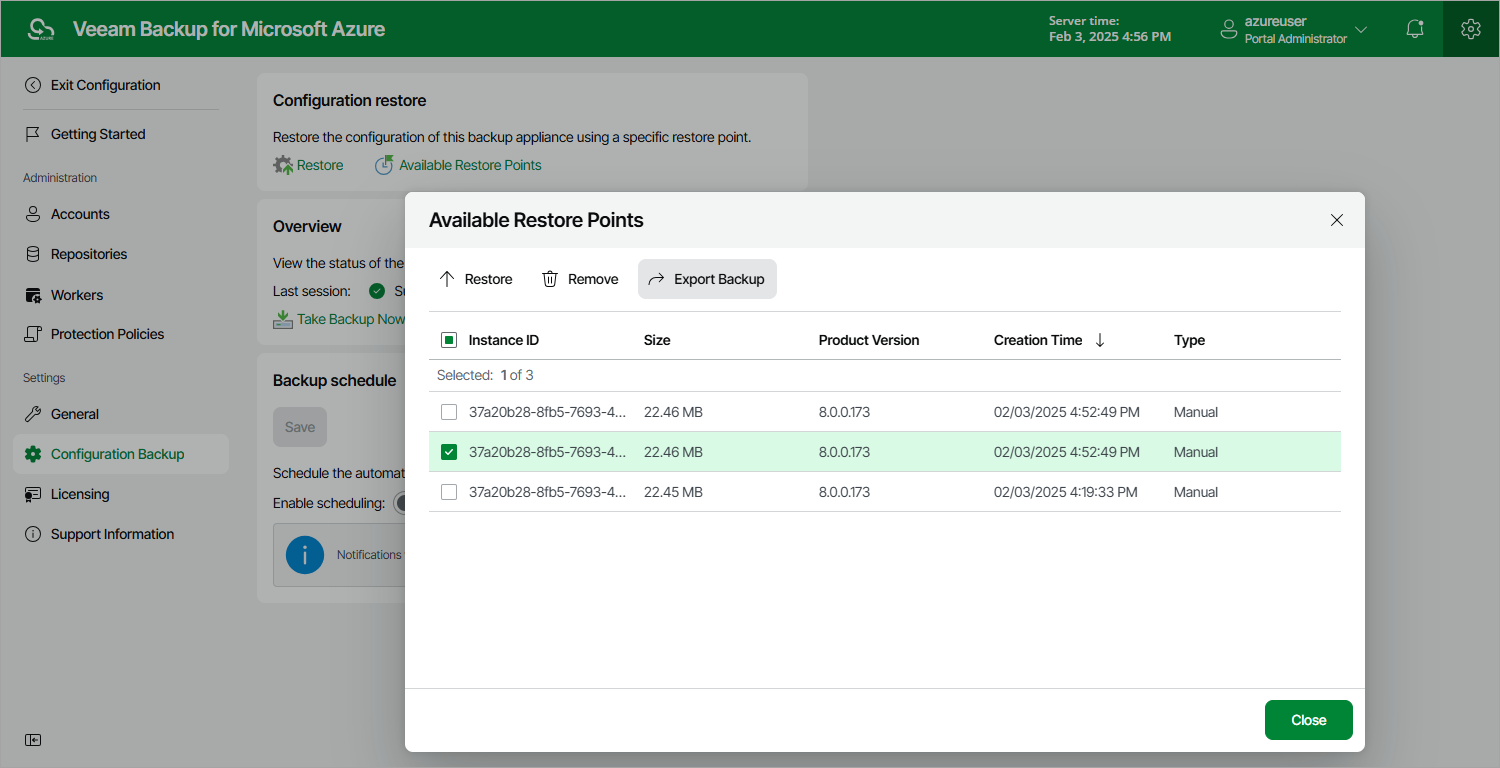 Exporting Configuration Backup Data
