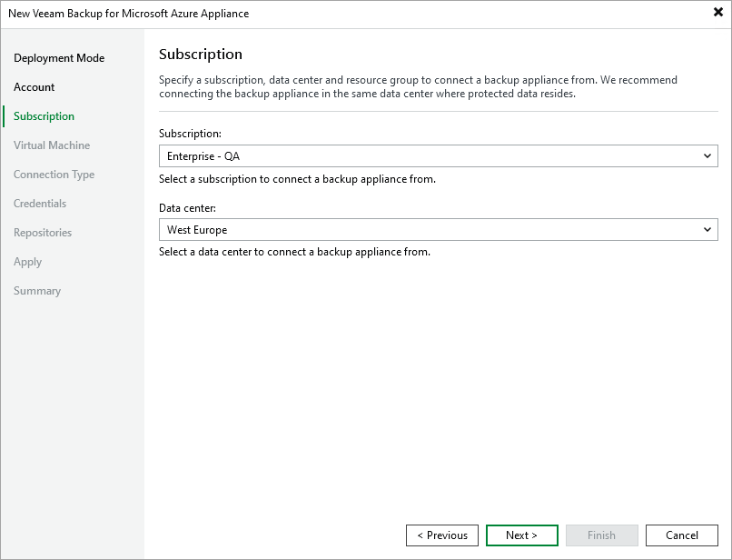 Step 4. Specify Subscription and Region