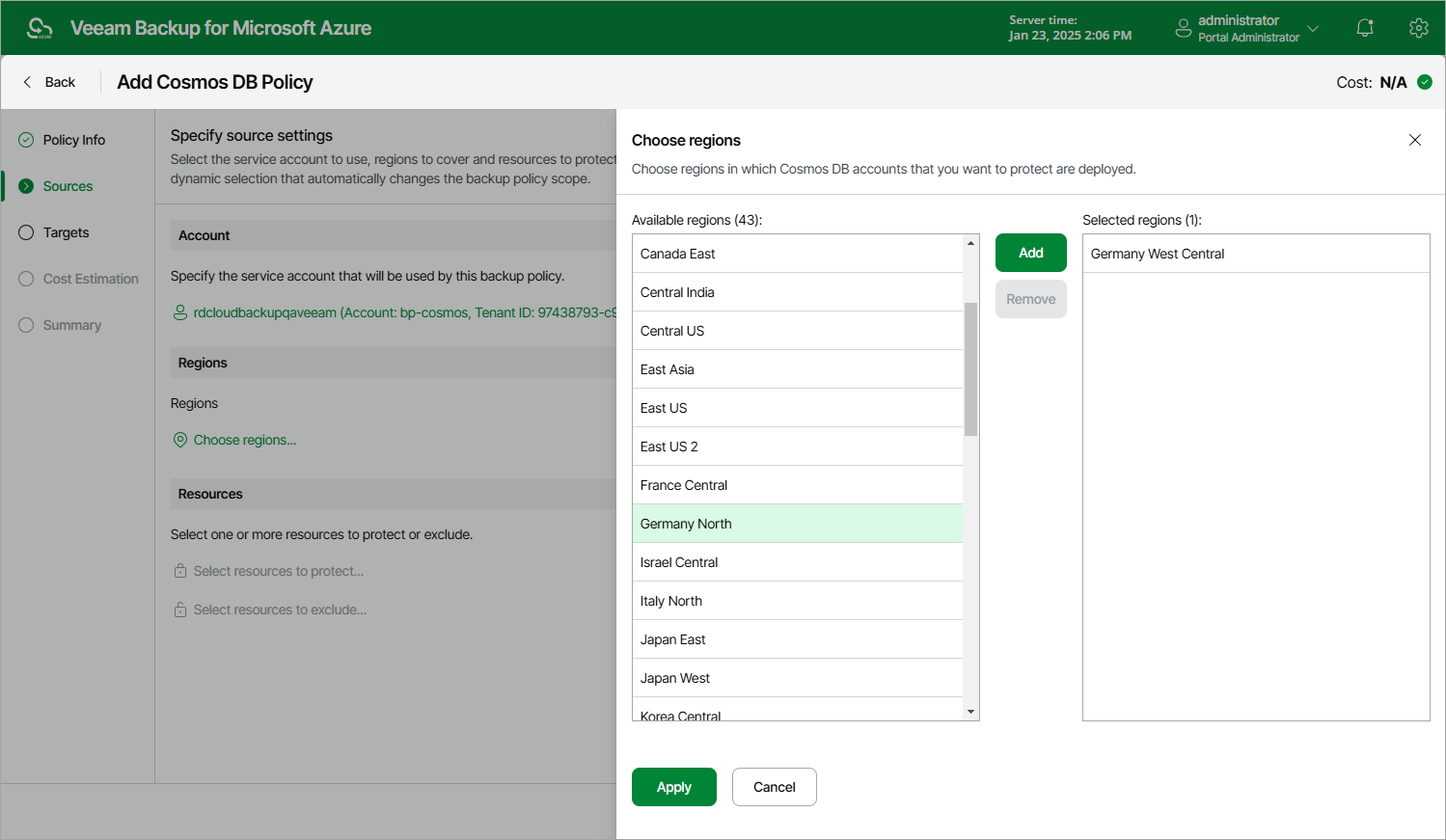 Adding Cosmos DB Backup Policy