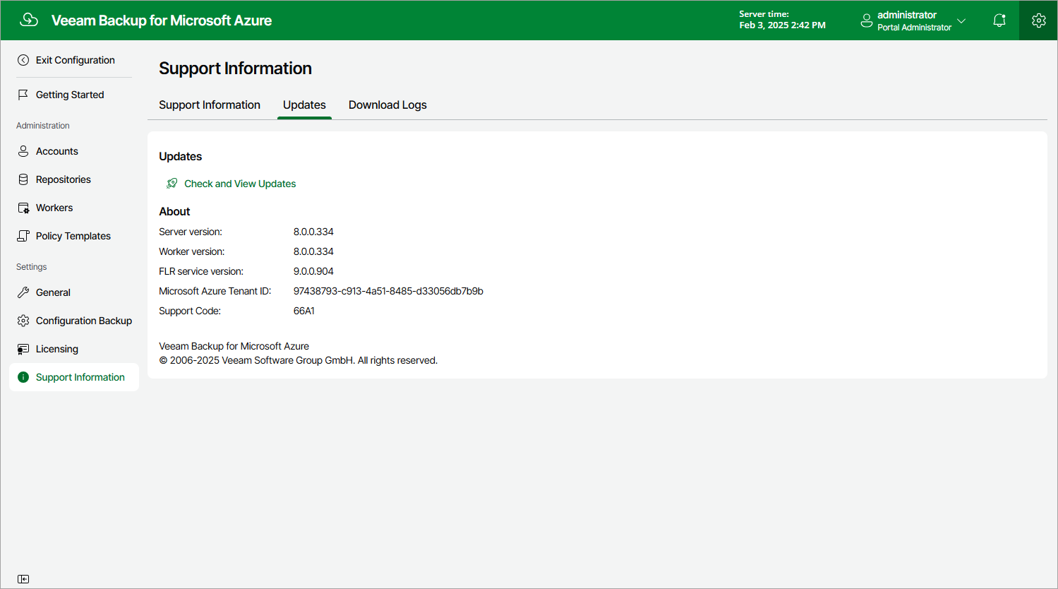 Viewing Support Information