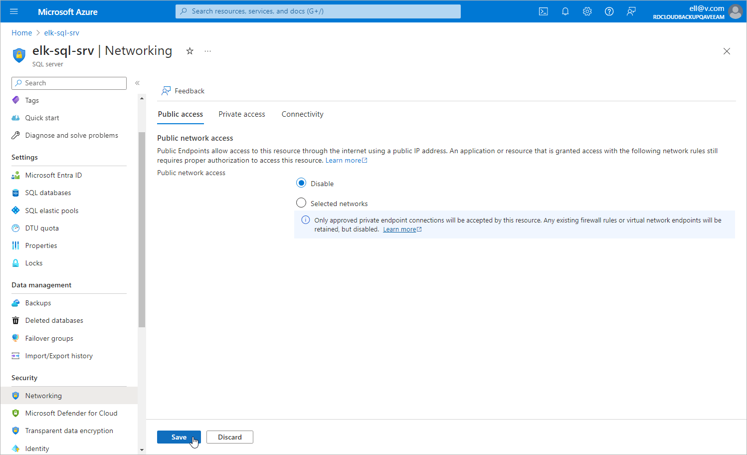 Disabling Public Access to SQL Server