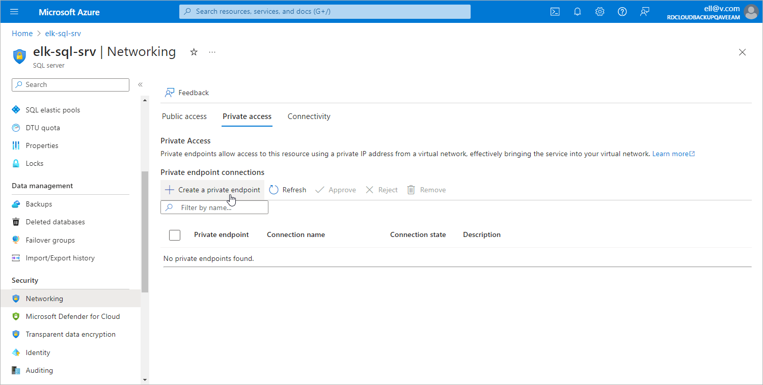Launching Create a Private Endpoint Wizard