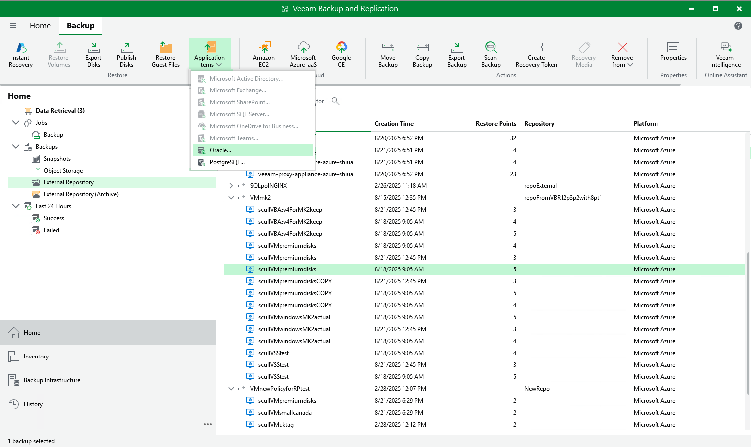 Restore application items