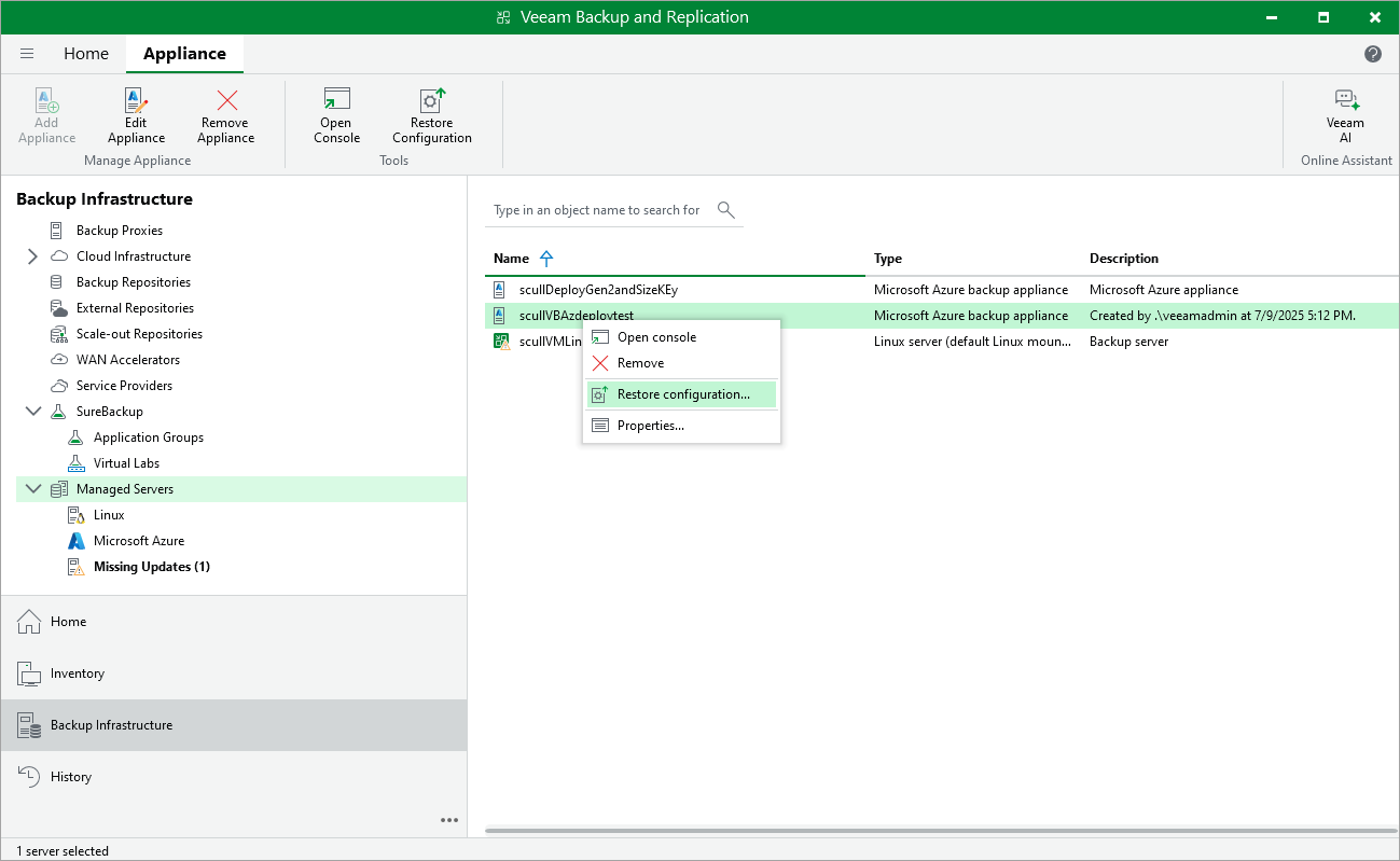 Restore configuration - Launch