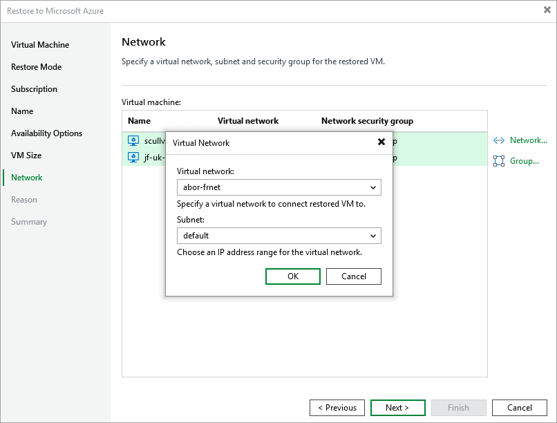 Restore to Microsoft Azure - Network