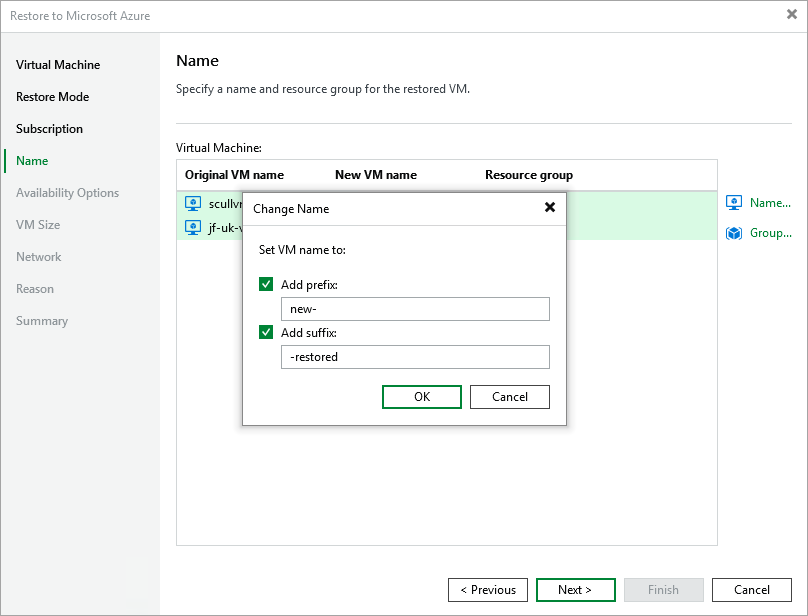 Restore to Microsoft Azure - Resource group